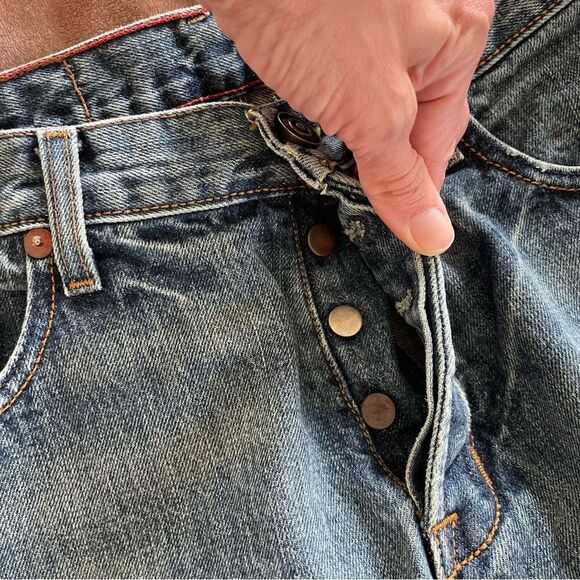 4 Stroke Denim Men's Blue Distressed Jeans Button Up Size 32/34 - Picture 8 of 14